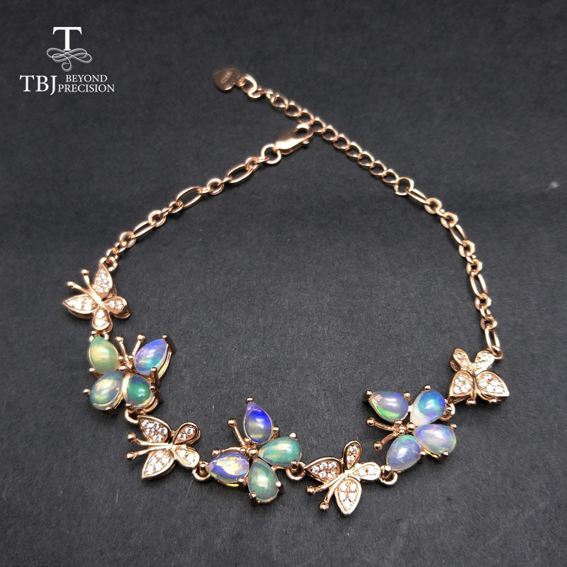 TBJ , butterfly bracelet with top quality ethiopian opal gemstone bracelet in 925 sterling silver fine jewelry for women as gift