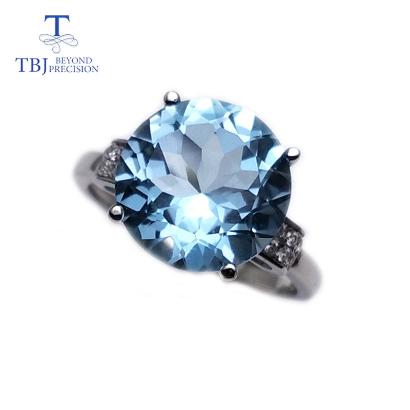 TBJ,classic design ring with 100% natural round 12mm deep blue topaz gemstone Ring in 925 silver jewelry fine gemstone jewelry.