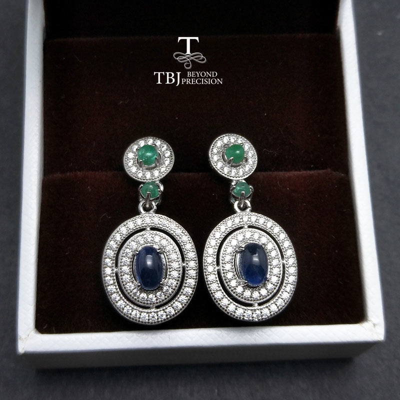 TBJ,classic earring with natural sapphire and emerald earring in 925 sterling silver gemstone jewelry for women as gift