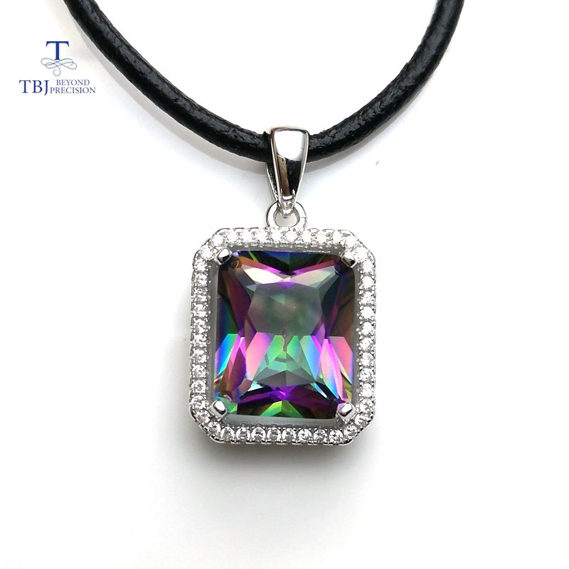 TBJ, colorful silver pendants with leather cord in 925 silver with mystic quartz ,simple design pendants for lady,best gift