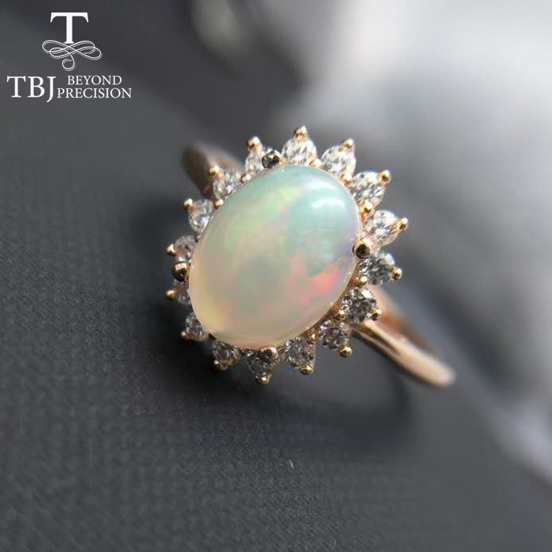 TBJ,elegant 1.5ct opal lady ring,oval 7*9mm natural ethiopian fire opal classic diana ring in 925 sterling silver gemstone Ring