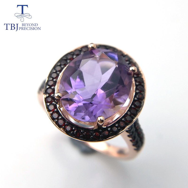 TBJ, natural 10*12mm oval cut Purple Amethyst Rings For Women 925 Sterling Silver Ring Fine Jewelry Engagement Ring with box