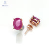 TBJ,natural 3ct ruby ov6*8mm gemstone simple & classic design earring in 925 sterling silver jewelry for girls & lady with box
