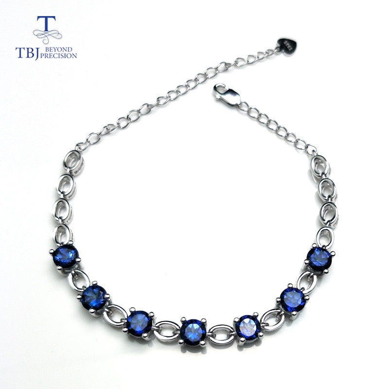 TBJ,natural coated deep blue topaz gemstone bracelet in 925 sterling silver simple romantic bracelet for women girls as a gift