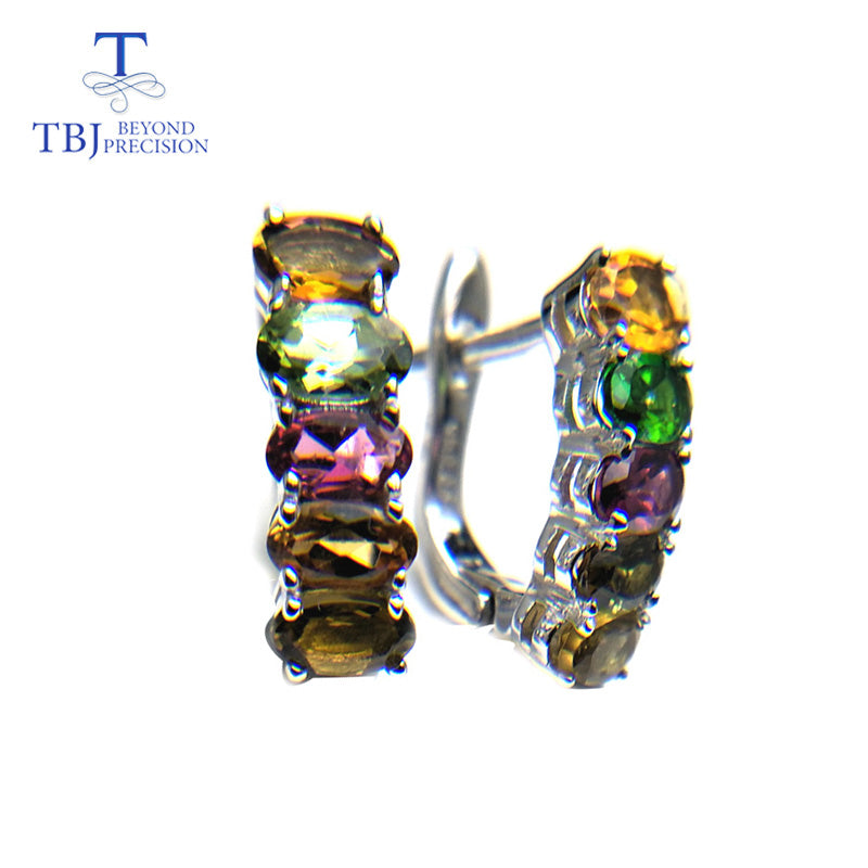 TBJ, natural fancy color tourmaline clasp earring Romantic simple design gemstone earring 925 silver for girls with gift box