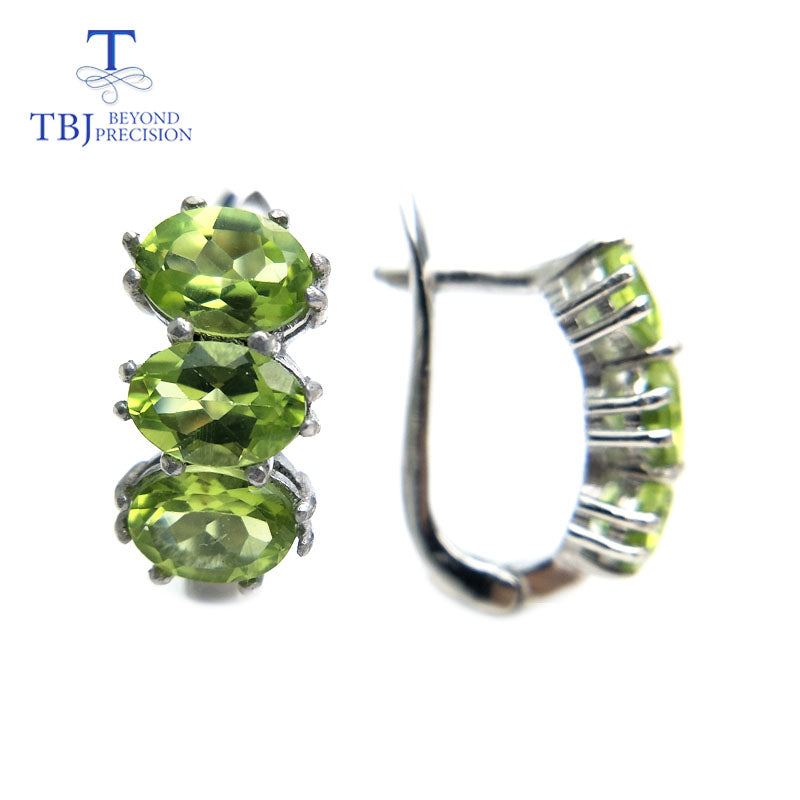 TBJ,natural green Peridot gemstone earring trendy simple earrings in 925 sterling sliver ,simple design for girls with gift box