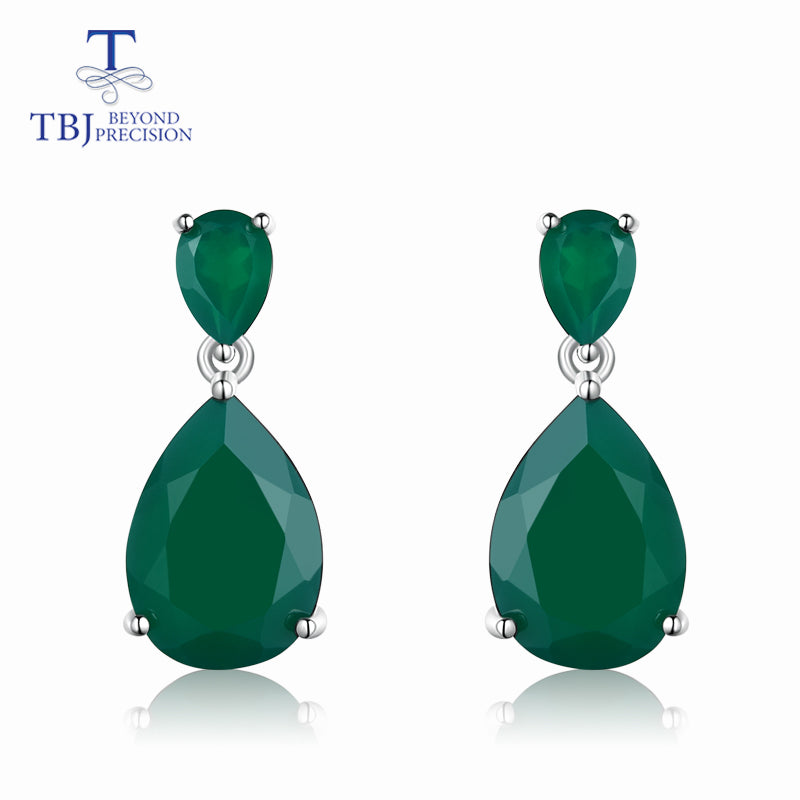 TBJ,natural green agate gemstone Dangle Earrings in 925 Sterling Silver Fashion Beautiful Jewelry Gift For Women wife daily wear