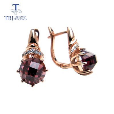 TBJ,natural red garnet round 8.0mm rose cut design earring rose color in 925 sterling silver gemstone jewelry,simple earring