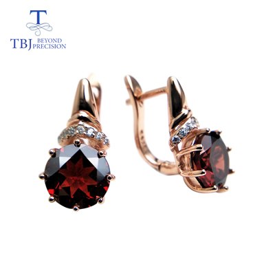TBJ,natural red garnet round 8.0mm shape design earring rose color in 925 sterling silver gemstone jewelry,simple design earring