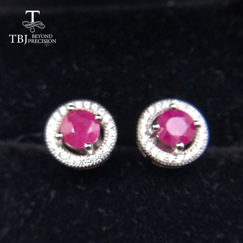 TBJ,natural ruby gemstone simple & classic design earring in 925 sterling silver gemstone jewelry for girls & lady with gift box