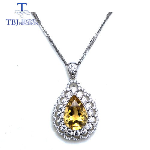 TBJ, natural shinning Luxury drop shape citrine gemstone fine pendant and necklace jewelry 925 sterling silver for womone gift
