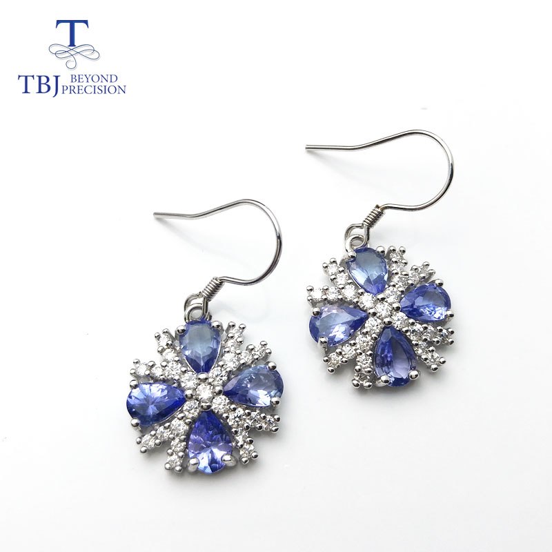 TBJ,natural tanzanite gemstone earring,nice snowflake design gemstone earring in 925 sterling silver for lady&girl with gift box