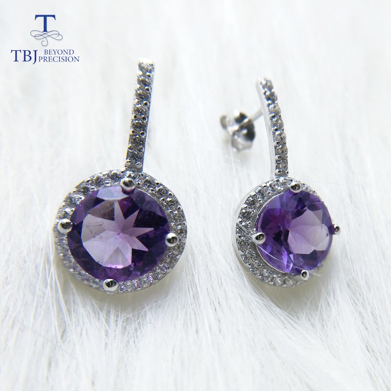 TBJ,new design natural amethyst gemstone earring for girls daughter women gift 925 sterling silver shiny fine jewelry with box