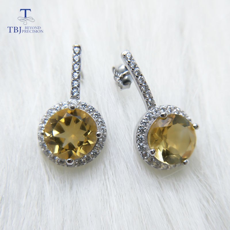 TBJ,nice design natural citrine gemstone earring for girls daughter women gift 925 sterling silver shiny fine jewelry with box