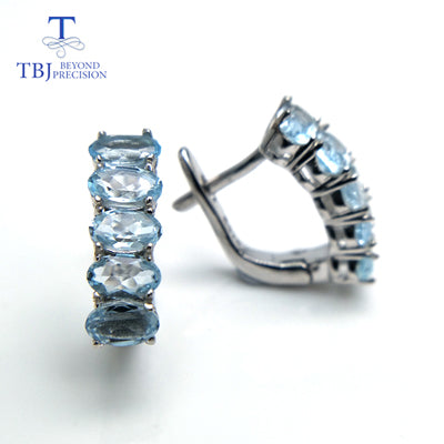 TBJ,simple Clasp earring with natural blue sky topaz gemstone earring in 925 sterling silver elegant design for women as gift