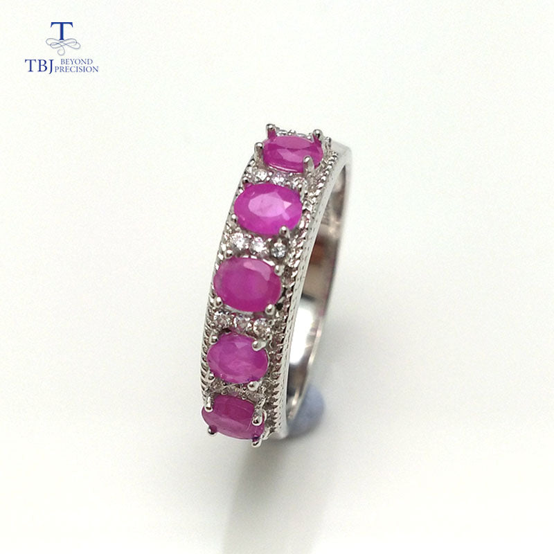 TBJ,simple design ring with 100% natural real india ruby gemstone in 925 sterling silver fine jewelry for women , best gift