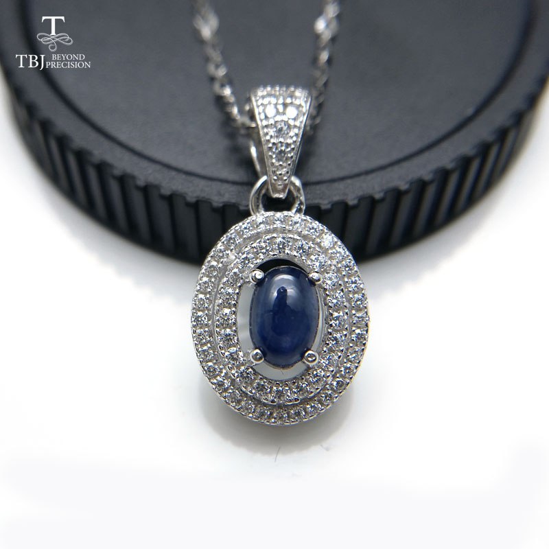 TBJ,simple pendant with 100% natural blue sapphire in 925 sterling silver, precious gemstone jewelry for women with gift box