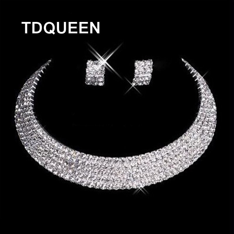 TDQUEEN Crystal Rhinestone Choker Necklace Silver Plated Wedding Bridal 5 Row Rhinestone Choker Necklace for Women
