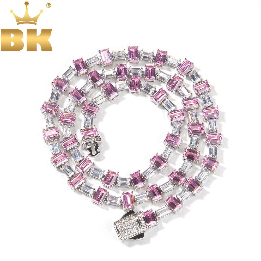 THE BLING KING 6.5mm Choker Necklace Iced Out Bling Pink White Square Cubic Zirconia Women's Link Chain Hiphop Jewelry  For Gift