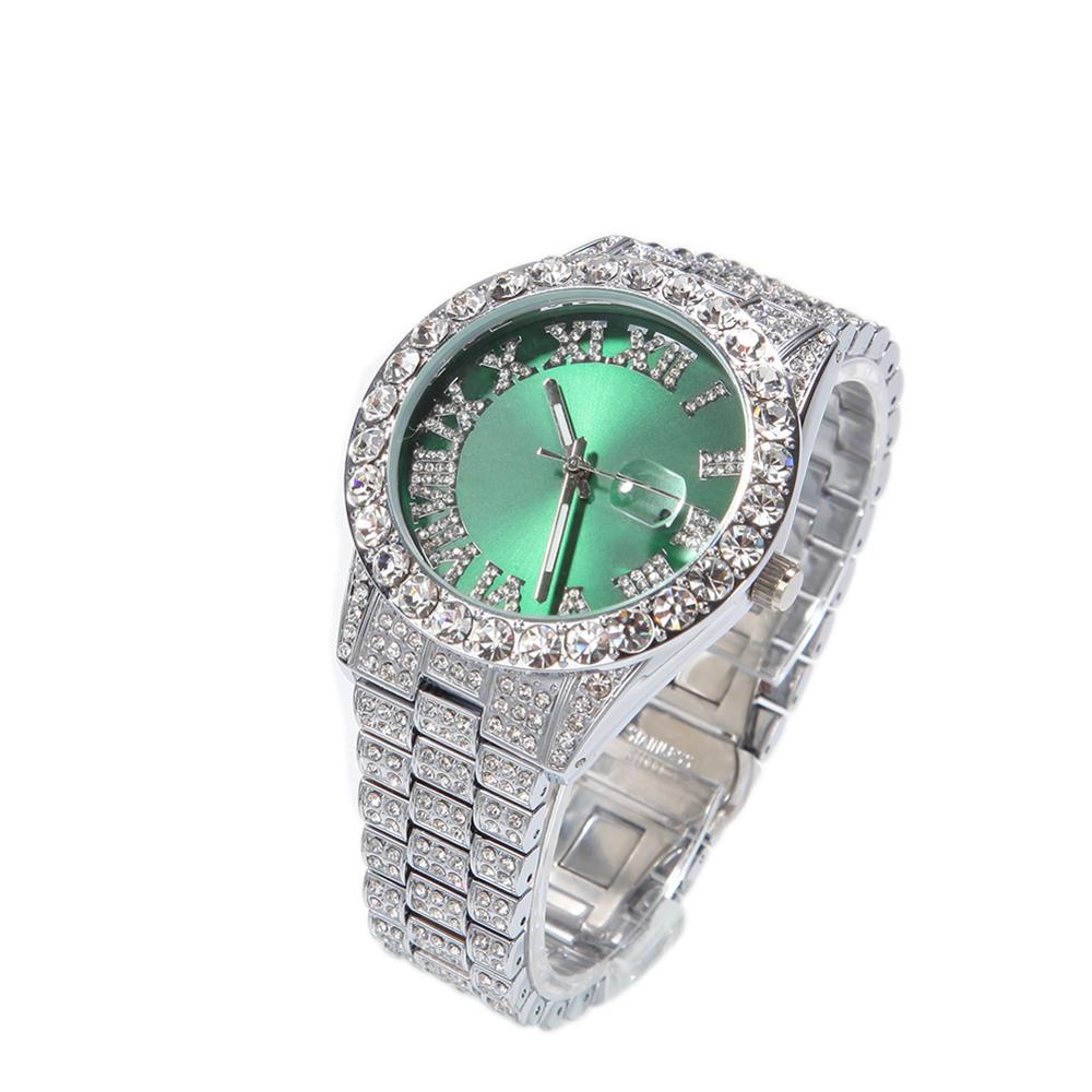 THE HIP HOP Big Dial Full Iced Out Colored Watches Stainless Steel  Rhinestones Quartz Wristwatches Business Watch