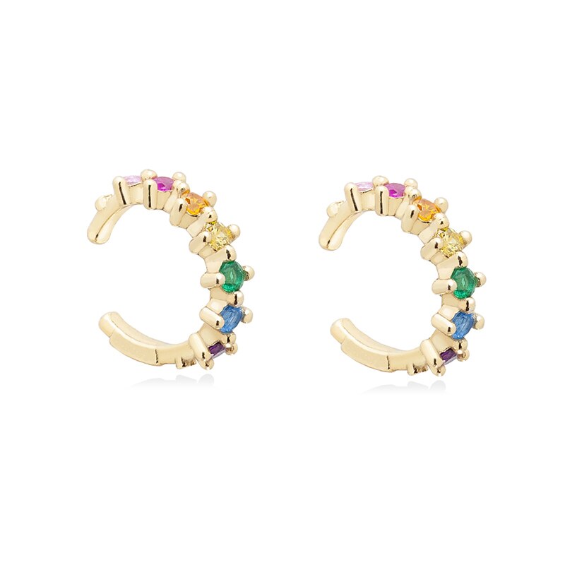 Colored Zircon Ear Stud Earrings for Women Gold Plated Piercing Hoop Drop Chain Dangle Earring Set 2023 Jewelry
