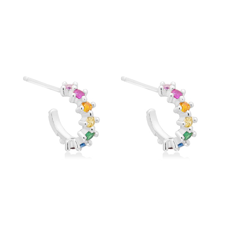 Colored Zircon Ear Stud Earrings for Women Gold Plated Piercing Hoop Drop Chain Dangle Earring Set 2023 Jewelry
