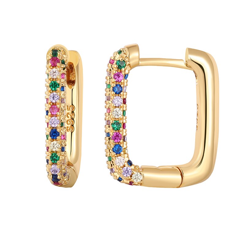 Colored Zircon Ear Stud Earrings for Women Gold Plated Piercing Hoop Drop Chain Dangle Earring Set 2023 Jewelry