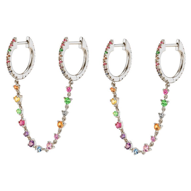 Colored Zircon Ear Stud Earrings for Women Gold Plated Piercing Hoop Drop Chain Dangle Earring Set 2023 Jewelry