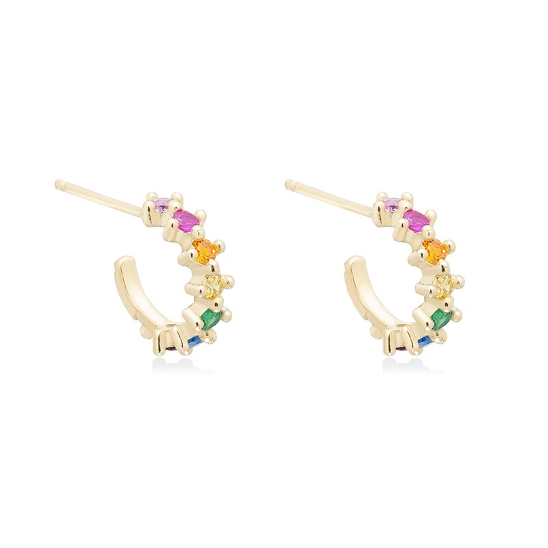 Colored Zircon Ear Stud Earrings for Women Gold Plated Piercing Hoop Drop Chain Dangle Earring Set 2023 Jewelry
