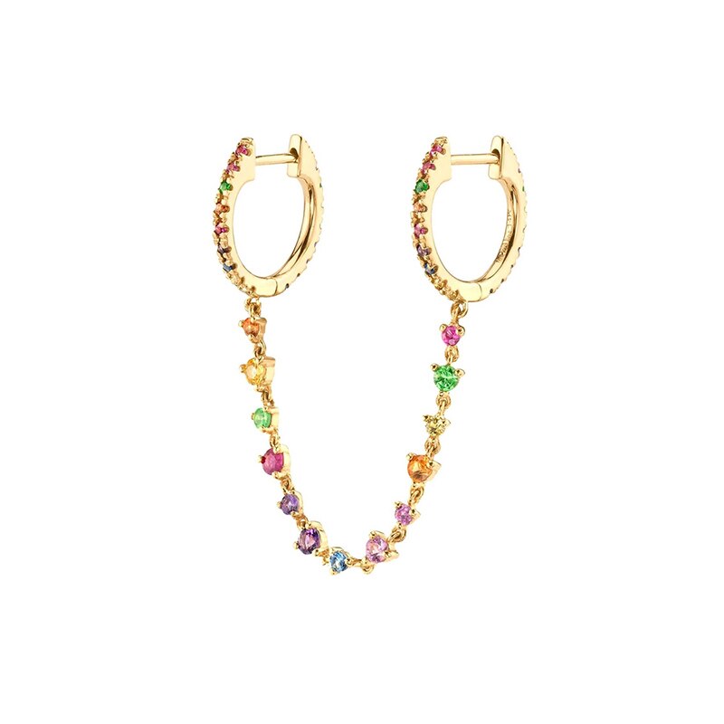 Colored Zircon Ear Stud Earrings for Women Gold Plated Piercing Hoop Drop Chain Dangle Earring Set 2023 Jewelry