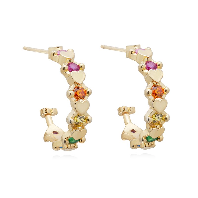 Colored Zircon Ear Stud Earrings for Women Gold Plated Piercing Hoop Drop Chain Dangle Earring Set 2023 Jewelry