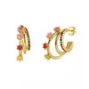 Colored Zircon Ear Stud Earrings for Women Gold Plated Piercing Hoop Drop Chain Dangle Earring Set 2023 Jewelry