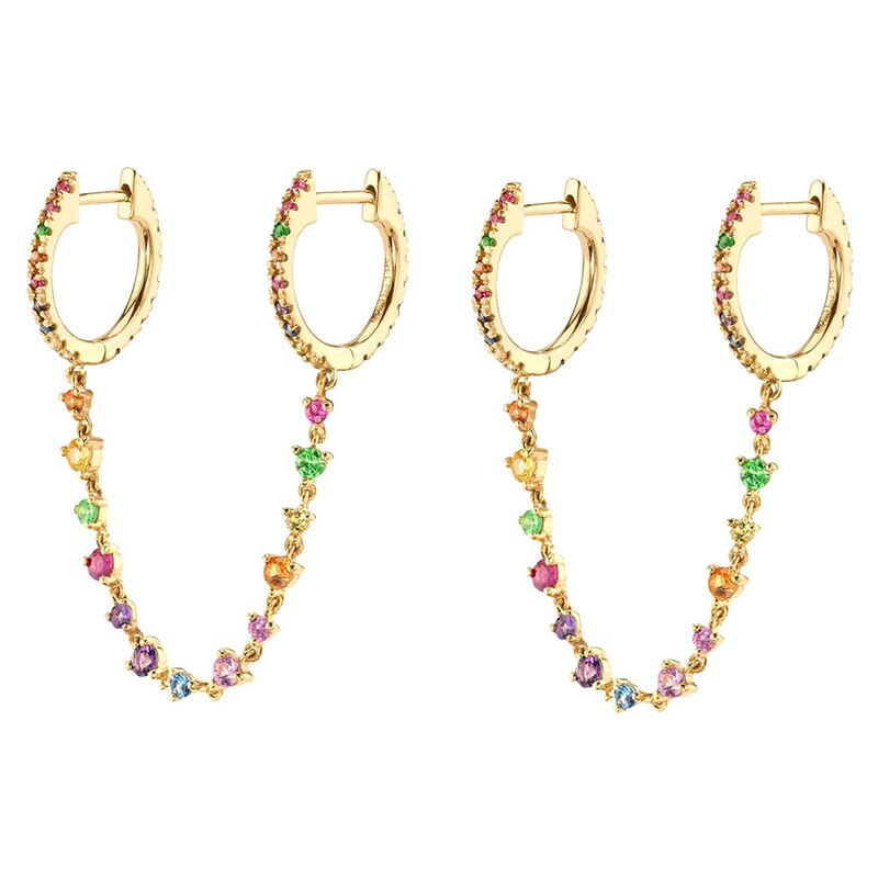 Colored Zircon Ear Stud Earrings for Women Gold Plated Piercing Hoop Drop Chain Dangle Earring Set 2023 Jewelry