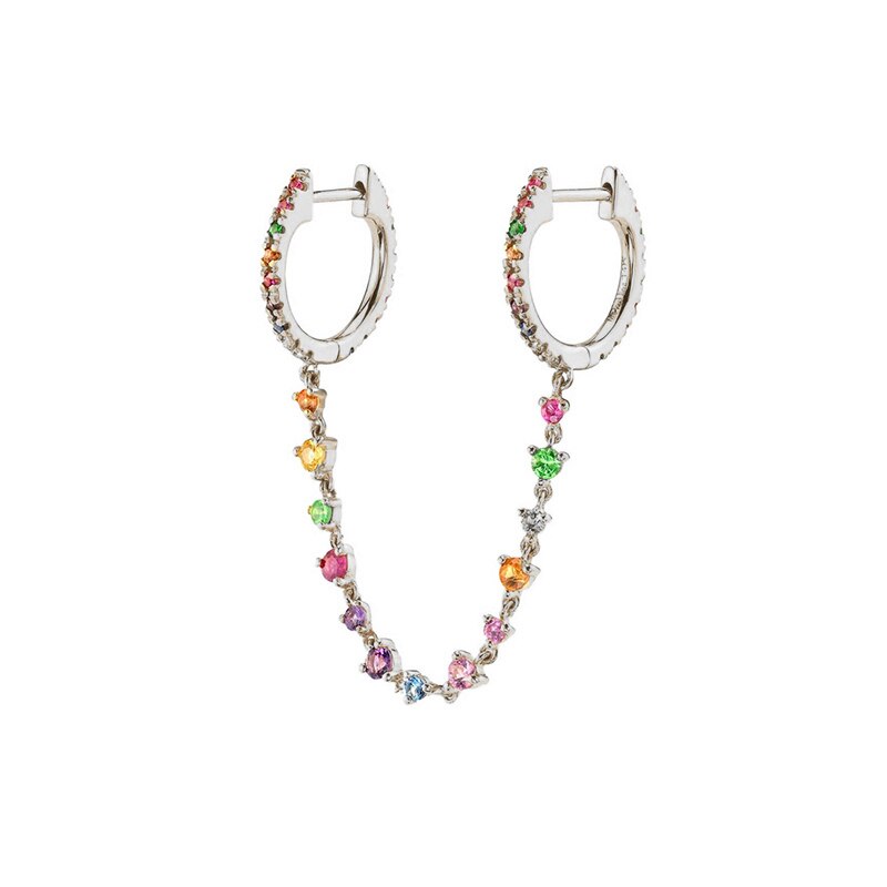 Colored Zircon Ear Stud Earrings for Women Gold Plated Piercing Hoop Drop Chain Dangle Earring Set 2023 Jewelry