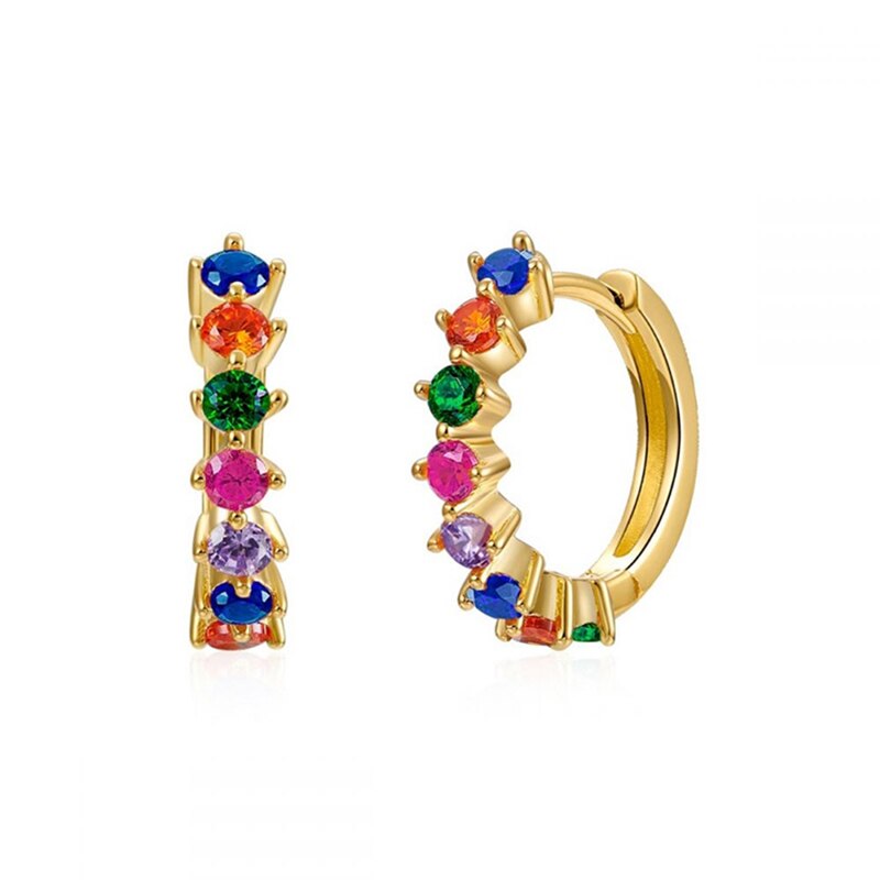 Colored Zircon Ear Stud Earrings for Women Gold Plated Piercing Hoop Drop Chain Dangle Earring Set 2023 Jewelry