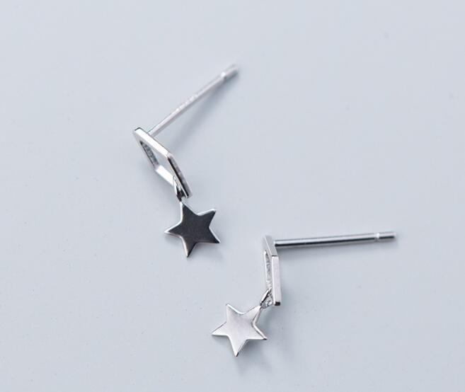 TINNY SMALL 1PAIR 5mm Authentic Real 100% 925 Sterling Silver fine Jewelry Open rhombus Geometric Star dangle Earrings GTLE2353