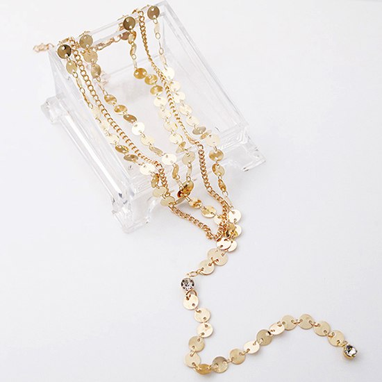 Simple Fashion Gold Silver Color Multiple Layers Sequins Tassel Pendants Necklace Chain Choker Collar Women Jewerly