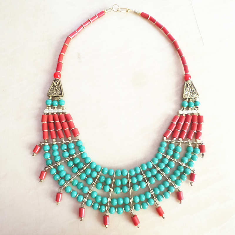 TNL439 Tibetan Jewelry Nepal Colorful Lampwork Beaded Necklace Multi Statements
