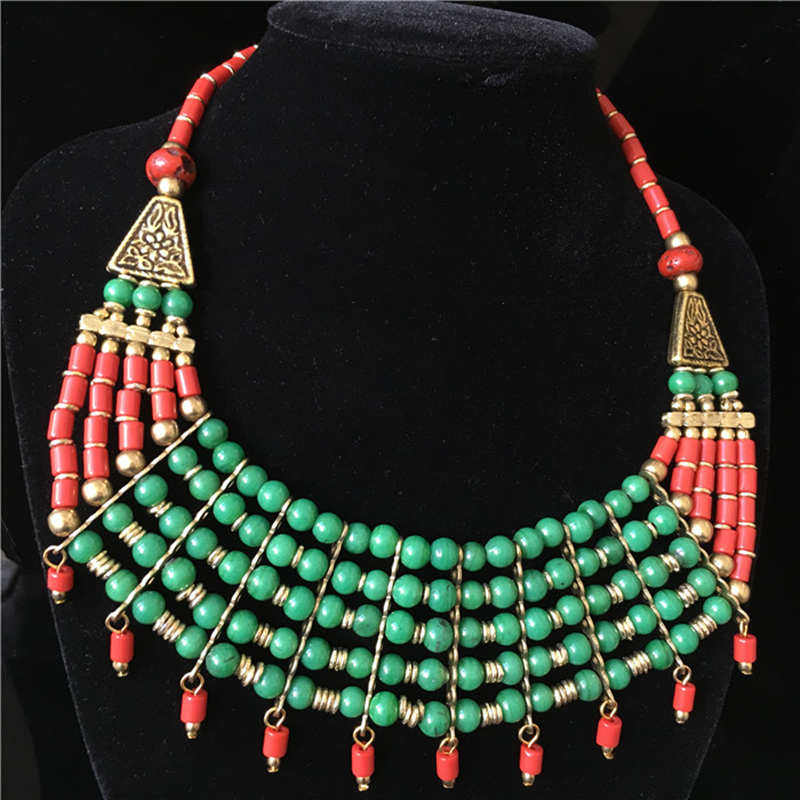 TNL439 Tibetan Jewelry Nepal Colorful Lampwork Beaded Necklace Multi Statements