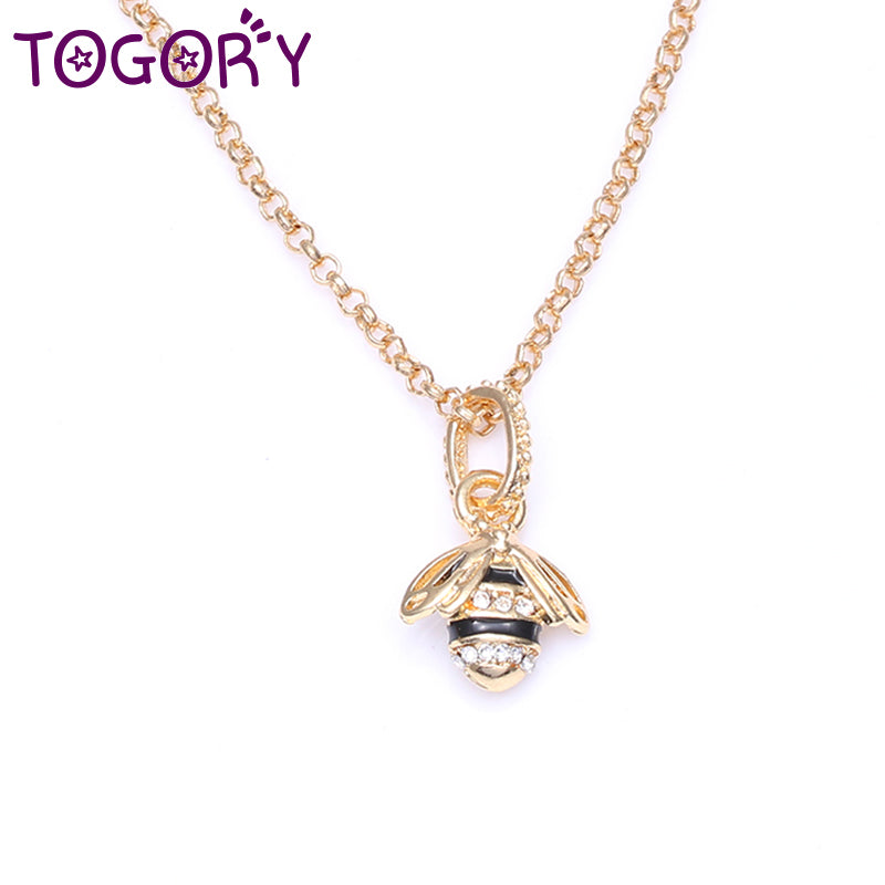 TOGORY Genuine Silver Plated Animal Cute Bees Dangle Pendant Pandora Necklaces for Women Fashion Jewelry Gift