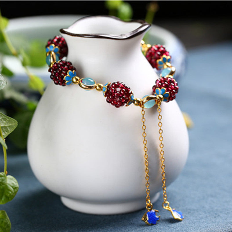 TOP 100% AAA Garnet Bracelet Woven Bracelet Femme Wine Red Bracelet Crystal Fine Jewelry Women Erkek Bileklik Stone Gift