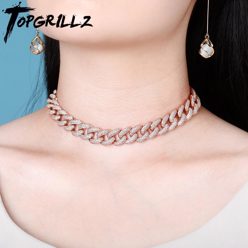 TOPGRILLZ 14mm Chokers Necklace Box Clasp Micro Pave Cuban Link Necklaces  Bling Jewelry Gift For Women 14