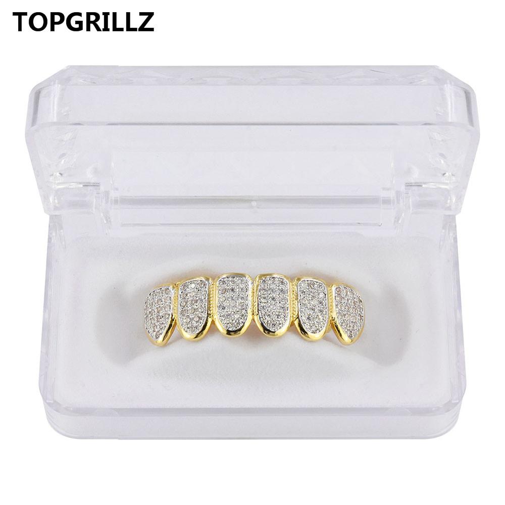 Golden Color Plated CZ Micro Pave Exclusive Luxury Top&Bottom Gold Grillz Set Hop Classic Teeth Grills