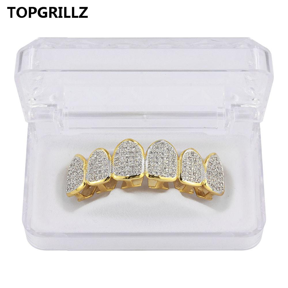 Golden Color Plated CZ Micro Pave Exclusive Luxury Top&Bottom Gold Grillz Set Hop Classic Teeth Grills