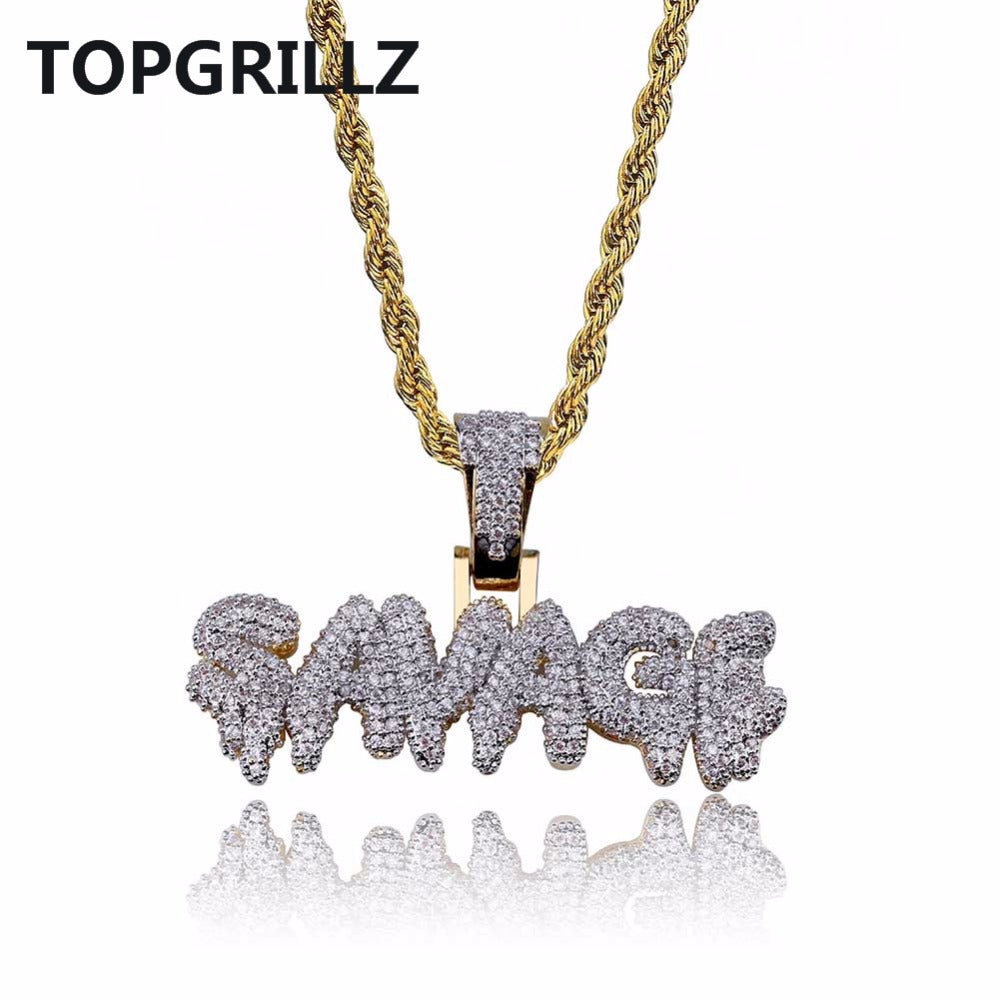 Hop Necklace Brass Gold Color Iced Out Micro Pave Cubic Zircon SAVAGE Pendant Necklace Charm For Men Gifts