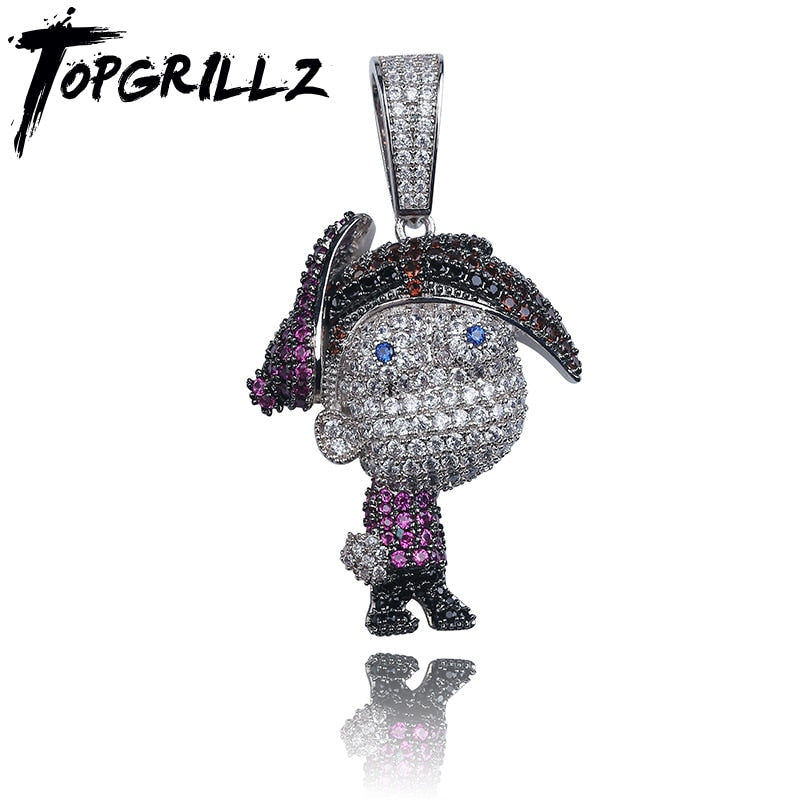 TOPGRILLZ ICEDOUT The Fairly OddParents Cartoon Character Timmy Necklace Pendant With Tennis Chain Cubic Zircon Hip Hop Jewelry