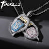 TOPGRILLZ  Copper Iced Out Cubic Zirconia Lips Pendant Necklace Colors Stone With 4mm Tennis Chain