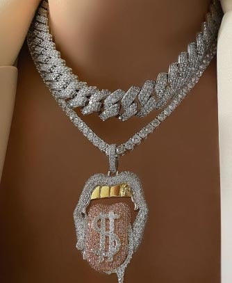 TOPGRILLZ  Copper Iced Out Cubic Zirconia Lips Pendant Necklace Colors Stone With 4mm Tennis Chain