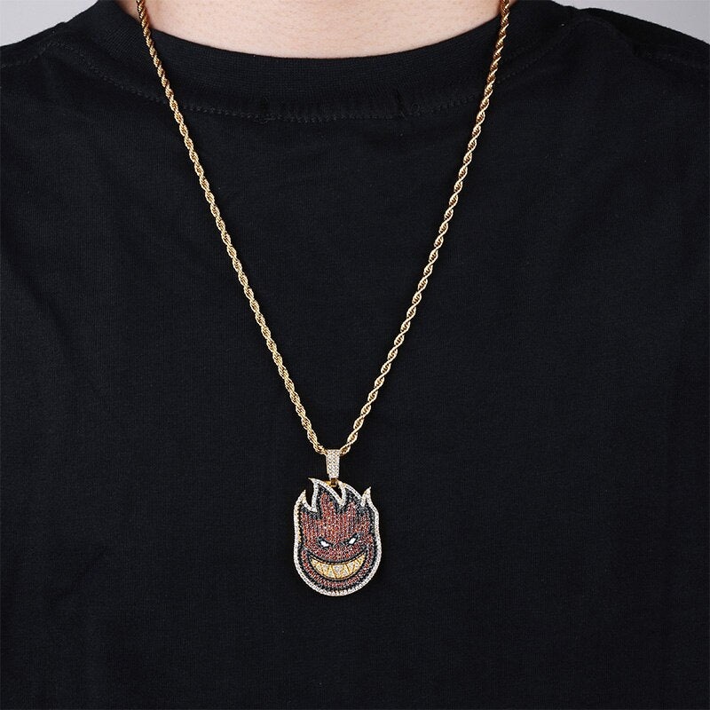 TOPGRILLZ Spitfire Pendant Necklace Iced Out Chain Gold Color With Tennis Chain With Cubic Zircon Men's Hip hop Rock Jewelry
