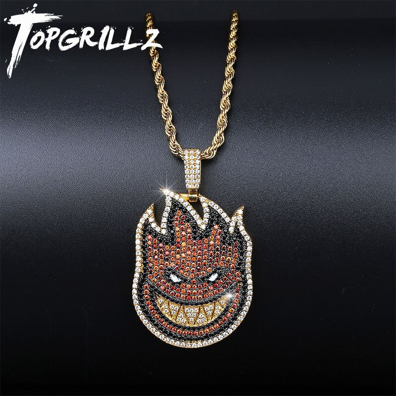 TOPGRILLZ Spitfire Pendant Necklace Iced Out Chain Gold Color With Ten